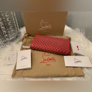 Christian Louboutin w Panettone wallet no calf p/spikes begonia/silver
